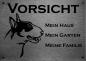 Preview: Edelstahl Warnschild Bullterrier VORSICHT Mein Haus mein Garten meine Familie