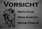 Mobile Preview: Edelstahl Warnschild Wolfspitz VORSICHT Mein Haus mein Garten meine Familie