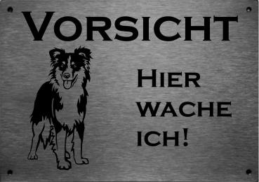 Edelstahl Warnschild Australian Shepherd VORSICHT Hier wache ich!