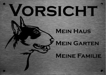 Edelstahl Warnschild Bullterrier VORSICHT Mein Haus mein Garten meine Familie