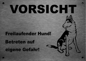 Edelstahl Warnschild Kurzhaarcollie VORSICHT Freilaufender Hund! Betreten auf eigene Gefahr!