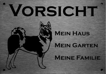 Edelstahl Hundeschild American Akita VORSICHT Hier wache ich!