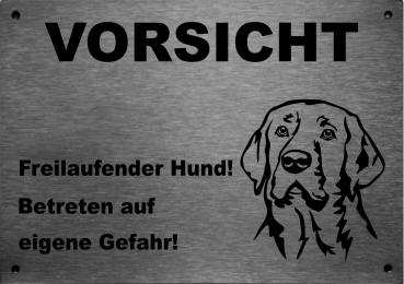 Edelstahl Hundeschild Broholmer VORSICHT Freilaufender Hund! Betreten auf eigene Gefahr!