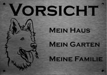 Edelstahl Warnschild Schweizer Schäferhund VORSICHT Mein Haus mein Garten meine Familie
