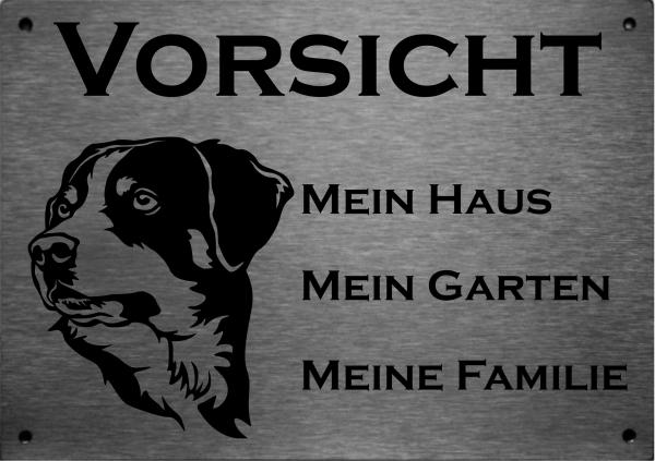 Edelstahl_Warnschild_Appenzeller_Sennenhund_VORSICHT_Mein_Haus_mein_Garten_meine_Familie