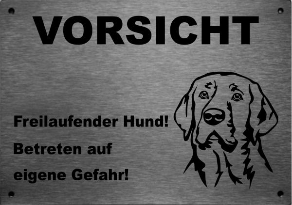 Edelstahl Hundeschild Broholmer VORSICHT Freilaufender Hund! Betreten auf eigene Gefahr!
